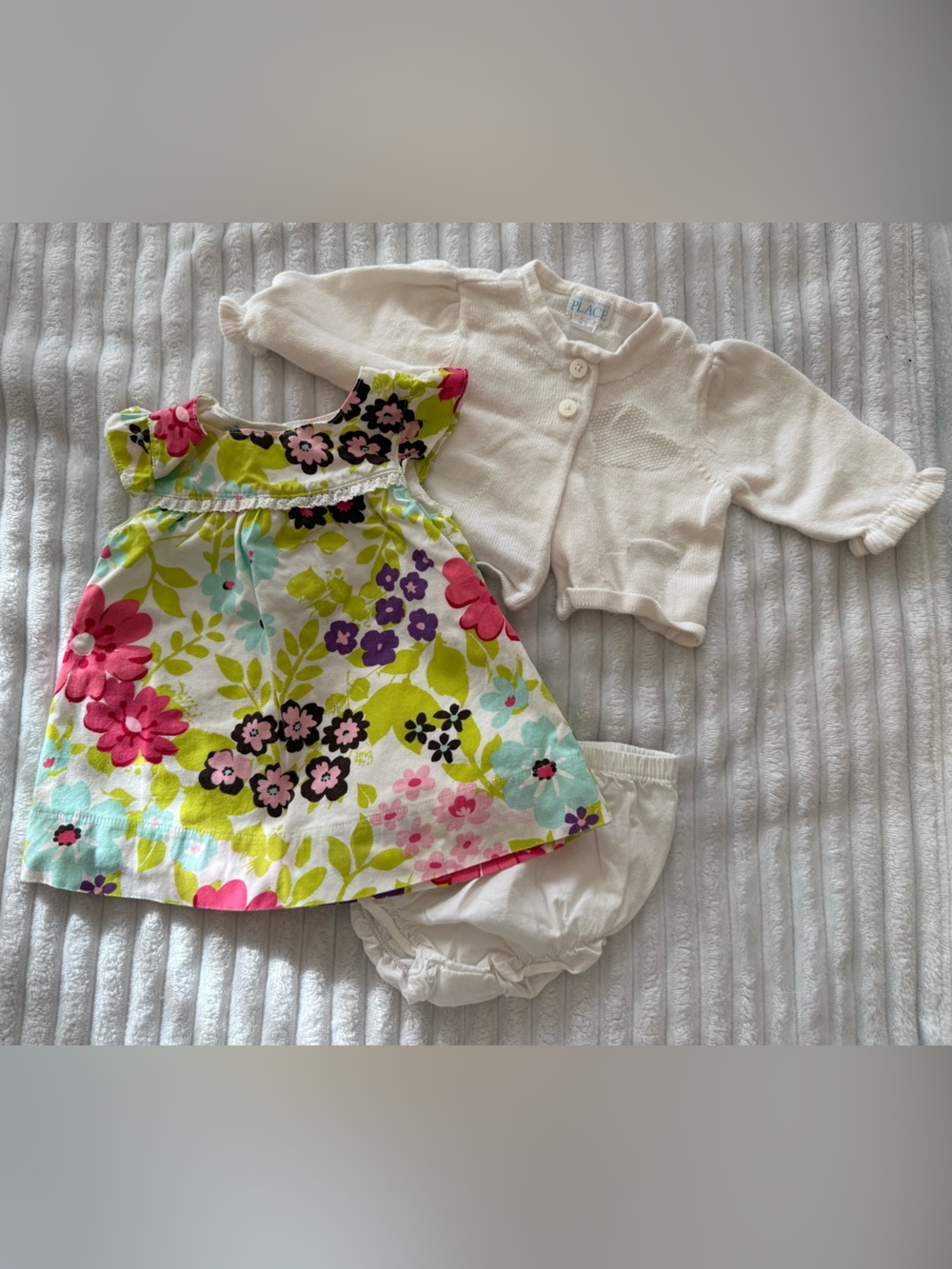 small wonders Floral Sundress with White Cardigan - Multi/White